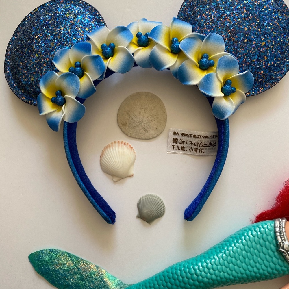Disney Parks ALUNAI Resort BLUE SPARKLE MICKEY Make a Wish Rare PLUMERIA Ears